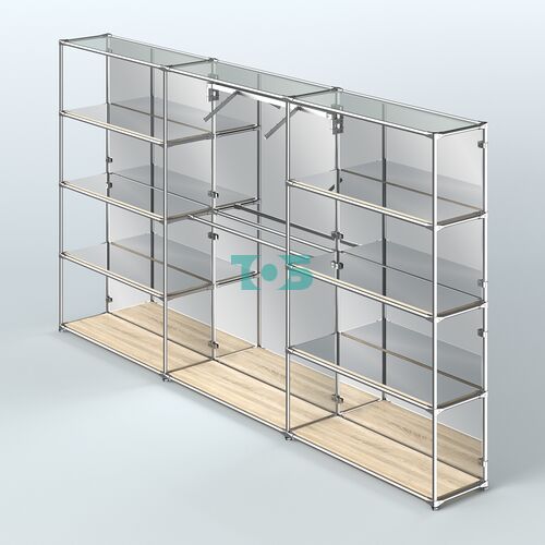 Торговая система ХРОМ (задняя стенка - зеркало) 3600 мм с зеркальными полками и поручнями №9