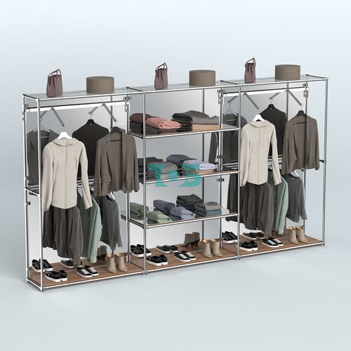 Торговая система ХРОМ (задняя стенка - зеркало) 3600 мм с зеркальными полками и поручнями №10