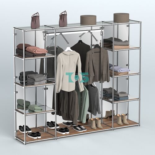 Торговая система ХРОМ (задняя стенка - зеркало) 3600 мм с зеркальными полками и поручнями №11