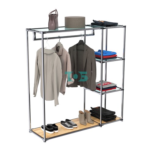 Хромированный стенд-вешало TD-40 №1-1 Хром с полками стекло 6мм