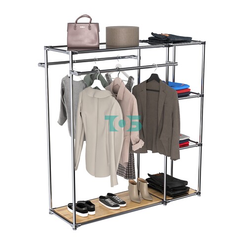 Хромированный стенд-вешало TD-41 №1-4 Хром с полками Зеркало 4мм