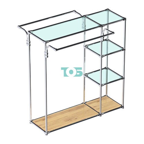 Хромированный стенд-вешало TD-42 №1-1 Хром (с прозрачными полками стекло 6мм)