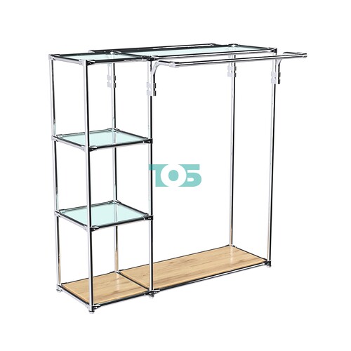 Хромированный стенд-вешало TD-42 №1-1 Хром (с прозрачными полками стекло 6мм)