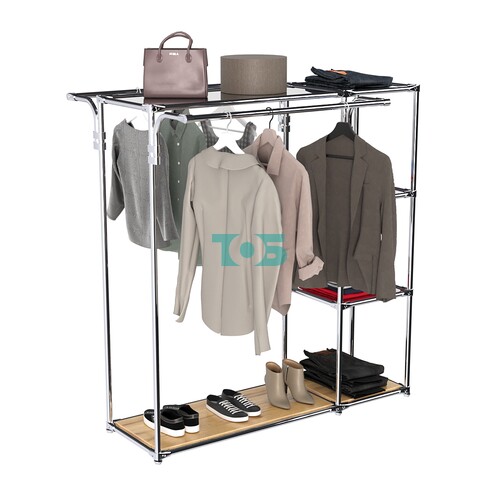 Хромированный стенд-вешало TD-42 №1-4 Хром с полками Зеркало 4мм