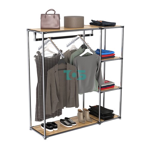 Хромированный стенд-вешало TD-43 №1-3 Хром с полками ДСП 16мм