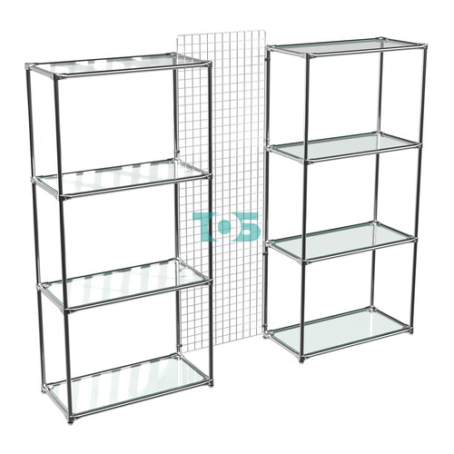 Сетчатый стеллаж СТИЛЬ с прозрачными полками и решеткой №31-1