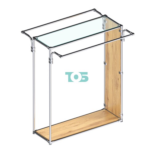 Хромированный стенд-вешало с усиленными поручнями и зеркальным торцом ZTD-11 №1-1 и полкой стекло 6 мм