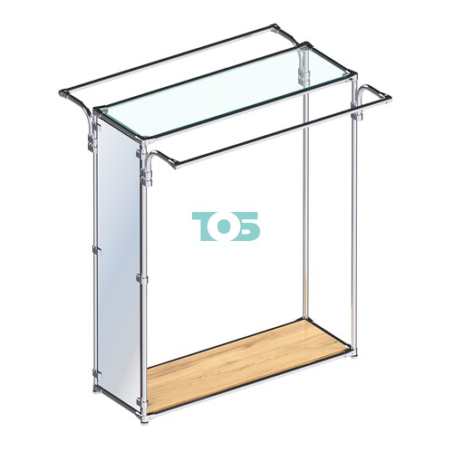 Хромированный стенд-вешало с усиленными поручнями и зеркальным торцом ZTD-11 №1-1 и полкой стекло 6 мм