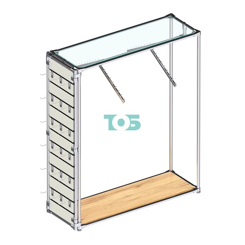 Хромированный стенд-вешало ETD-12 №1-1 (торец-ЭП) с полкой стекло 6мм (прозрачное)