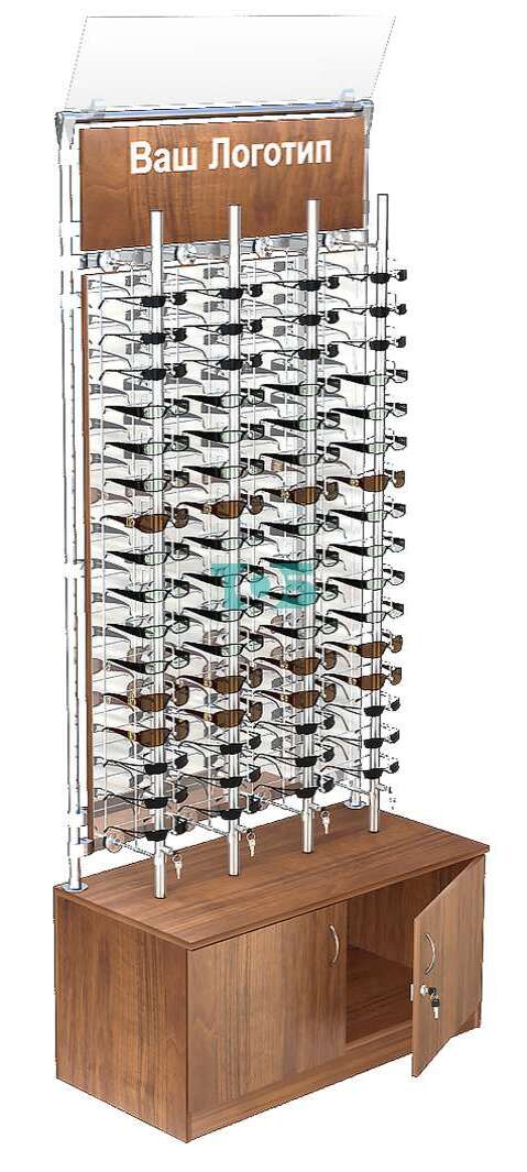 Торговая витрина для продажи очков №ВДПО-Т25-З, З/C - зеркало + обзорное зеркало (закрытый доступ)