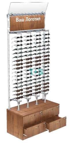 Торговая витрина для продажи очков без задней стенки №ВДПО-Т19-Д24-З с обзорным зеркалом (открытый доступ)