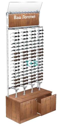 Торговая витрина для продажи очков без задней стенки №ВДПО-Т20-Д24-З с обзорным зеркалом (открытый доступ)