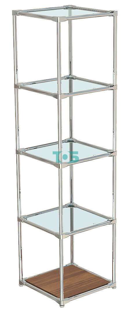 Хромированный стеллаж с квадратными стеклянными полками для магазина сувениров серии SOUVENIR ХС-СП-СУВ-01