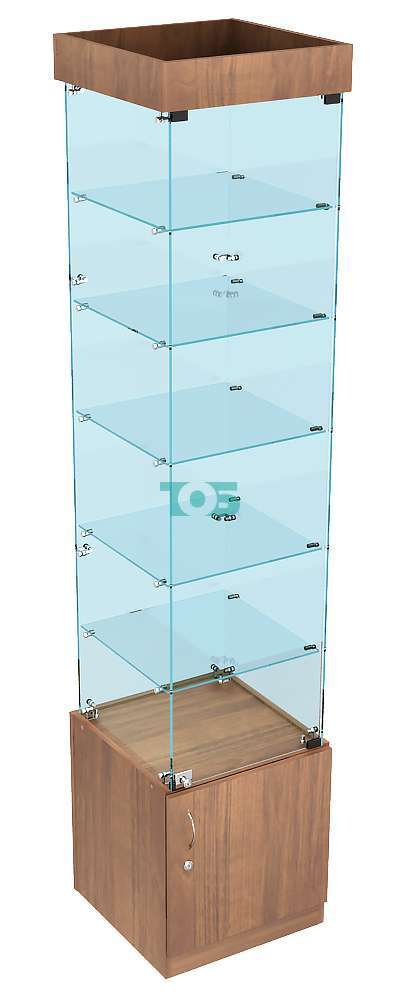 Высокая стеклянная витрина с пятью квадратными полочками закрытая для сувенирного магазина серии SOUVENIR ВСВ-СУВ-ИС-502