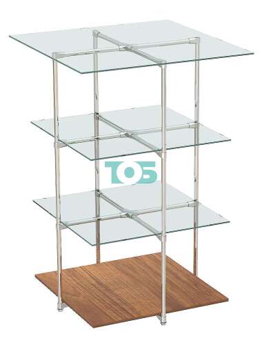 Хромированный стенд с квадратными полками из прозрачного стекла для магазина сувениров серии SOUVENIR СУВ-EX-01