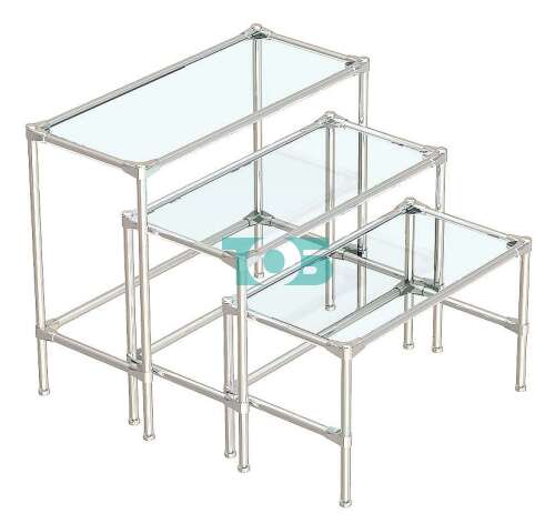 Пристенные хромированные демо-столы с прозрачным верхом для магазина сувениров серии SOUVENIR СУВ-D44-01
