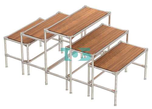 Островные хромированные демо-столы с крышками из ДСП для продажи сувениров серии SOUVENIR СУВ-D45-04