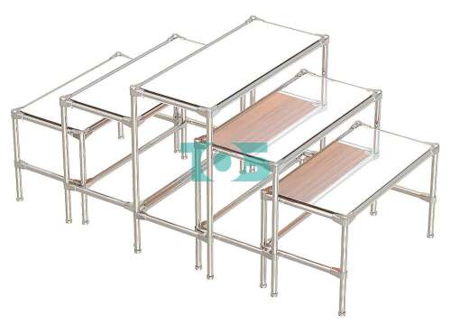 Островные хромированные демо-столы с зеркальными крышками под сувенирную продукцию серии SOUVENIR СУВ-D45-05