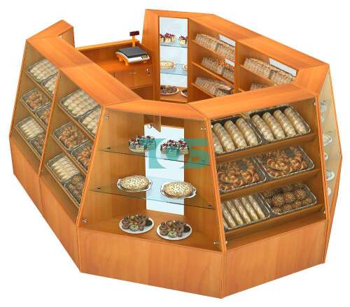 Низкий прямоугольный торговый остров для продажи выпечки и хлеба серии BAKERY №2-1 (8,34 кв.м)