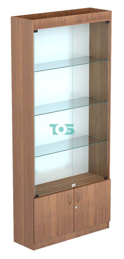 Дешевая витрина для магазина с деревянными торцами ДВДМ-ЭК-01