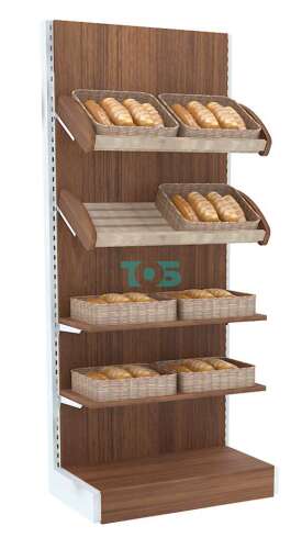 Торговый стеллаж высокий для продажи хлеба серии BAKERY с полками - корзинами №2