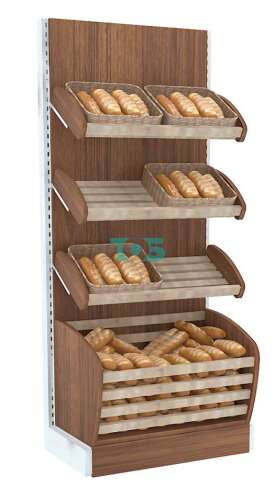 Пристенный стеллаж для продажи хлеба серии BAKERY с нижней корзиной - накопителем №1
