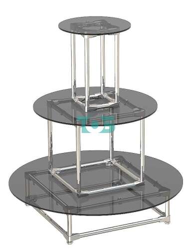 Хромированная пирамида с круглыми полками из тонированного стекла для магазина посуды DISHES-ПР-ХР-06