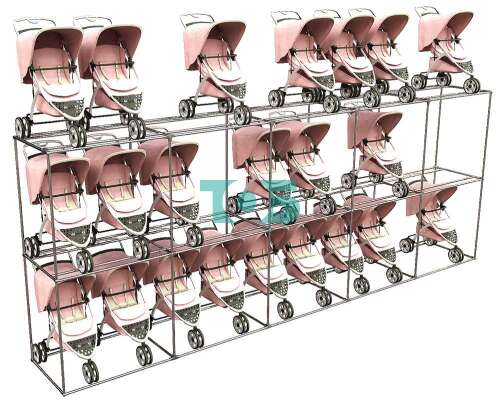 Стеллаж h-2400 для детских колясок №5 (длина 6, 38 метра)