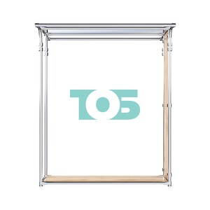 Хромированный прямоугольный стенд-вешало, торец-зеркало ZTD-38 №1-4 с полкой Зеркало 4 мм