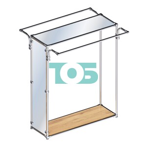 Хромированный прямоугольный стенд-вешало, торец-зеркало ZTD-38 №1-4 с полкой Зеркало 4 мм