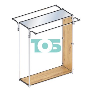 Хромированный прямоугольный стенд-вешало, торец-зеркало ZTD-38 №1-4 с полкой Зеркало 4 мм