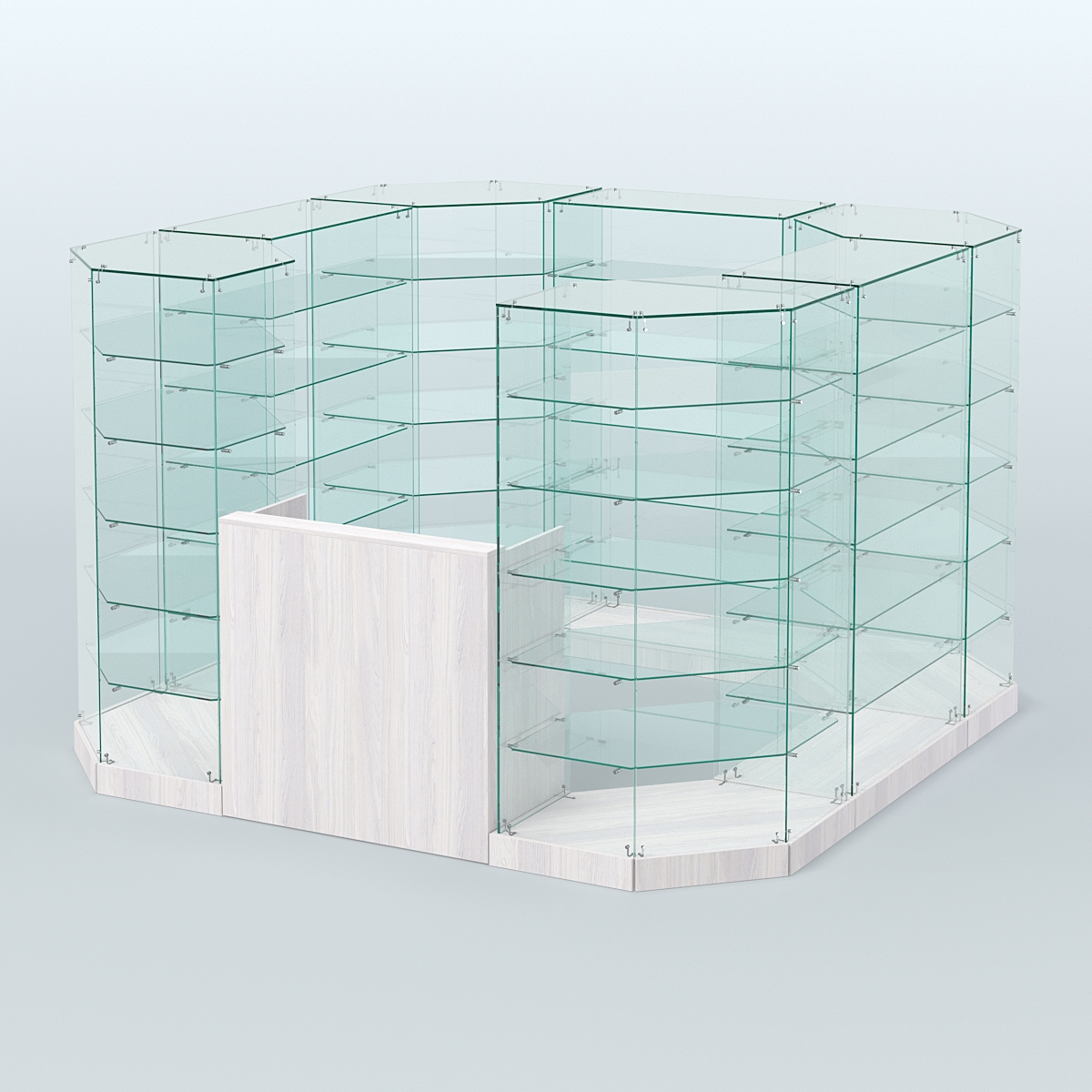 Торговый стеклянный павильон Абсолют №4 (открытый) (6, 05 кв.м) Ясень Анкор светлый