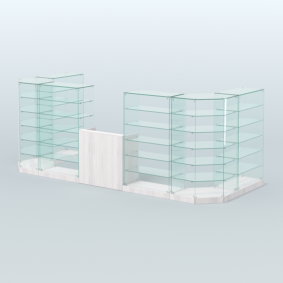 Торговый стеклянный павильон Абсолют №6 (открытый) (7, 15 кв.м) Ясень Анкор светлый