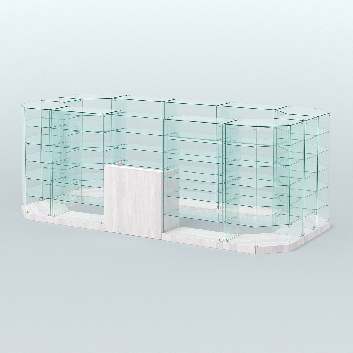 Торговый стеклянный павильон Абсолют №13 (открытый) (8, 56 кв.м) Ясень Анкор светлый