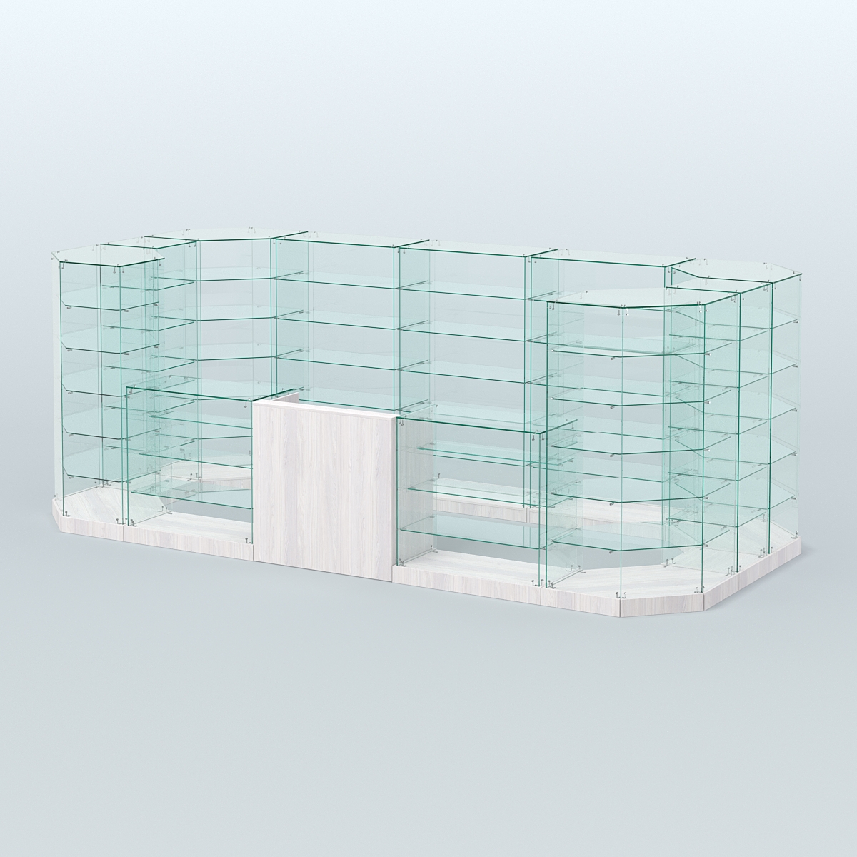 Торговый стеклянный павильон Абсолют №14 (открытый) (8, 56 кв.м) Ясень Анкор светлый