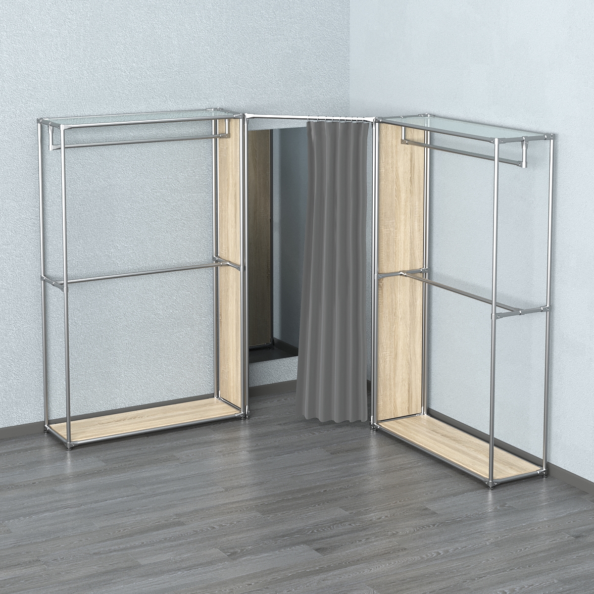 Примерочная с зеркалом из системы ХРОМ с поручнями №1-1 Дуб сонома