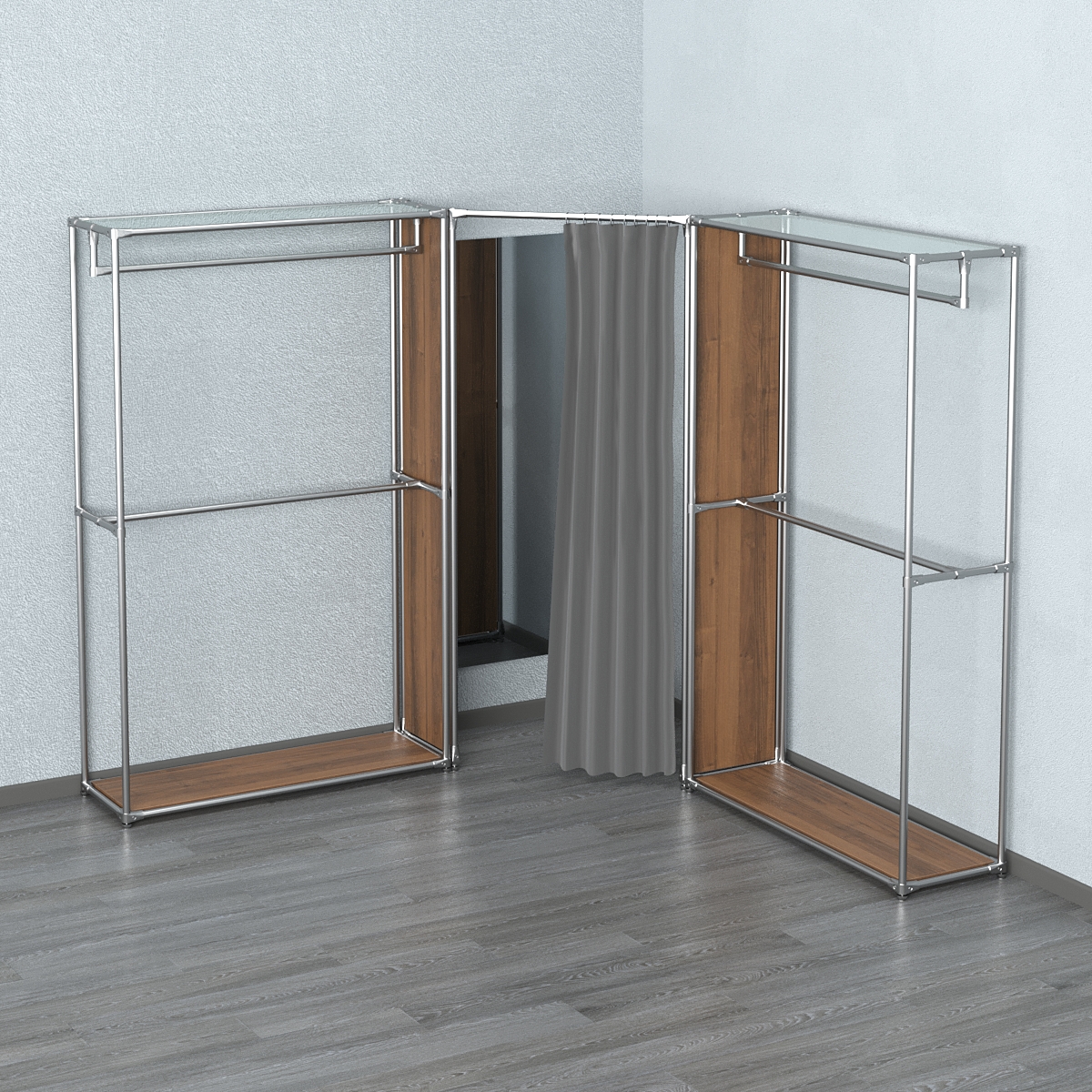 Примерочная с зеркалом из системы ХРОМ с поручнями №1-1 Орех