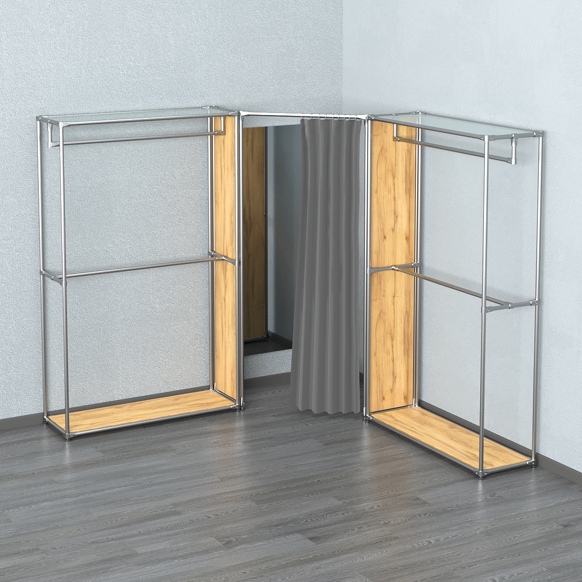 Примерочная с зеркалом из системы ХРОМ с поручнями №1-1 Дуб Золотистый