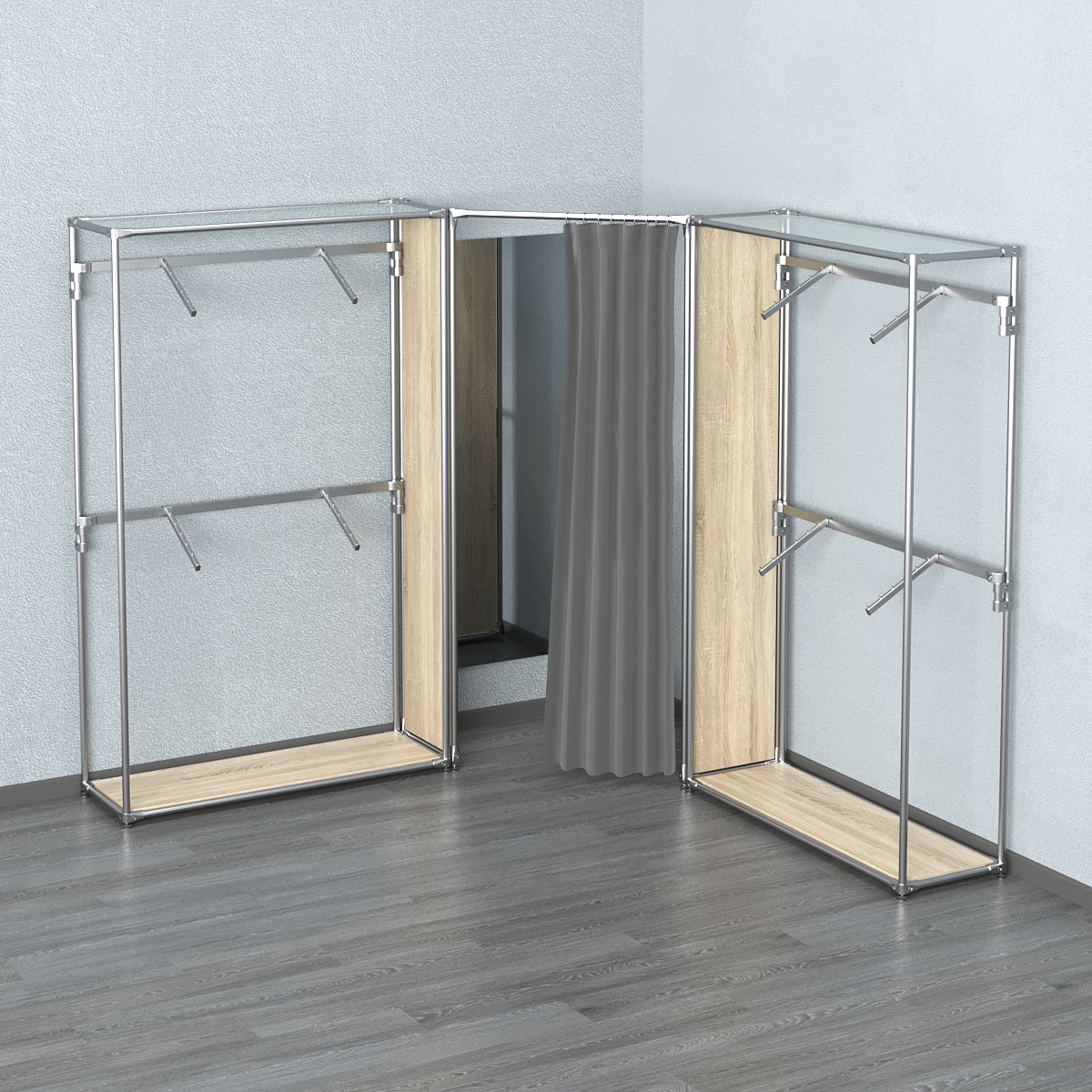 Примерочная с зеркалом из системы ХРОМ с поручнями №2-1 Дуб сонома