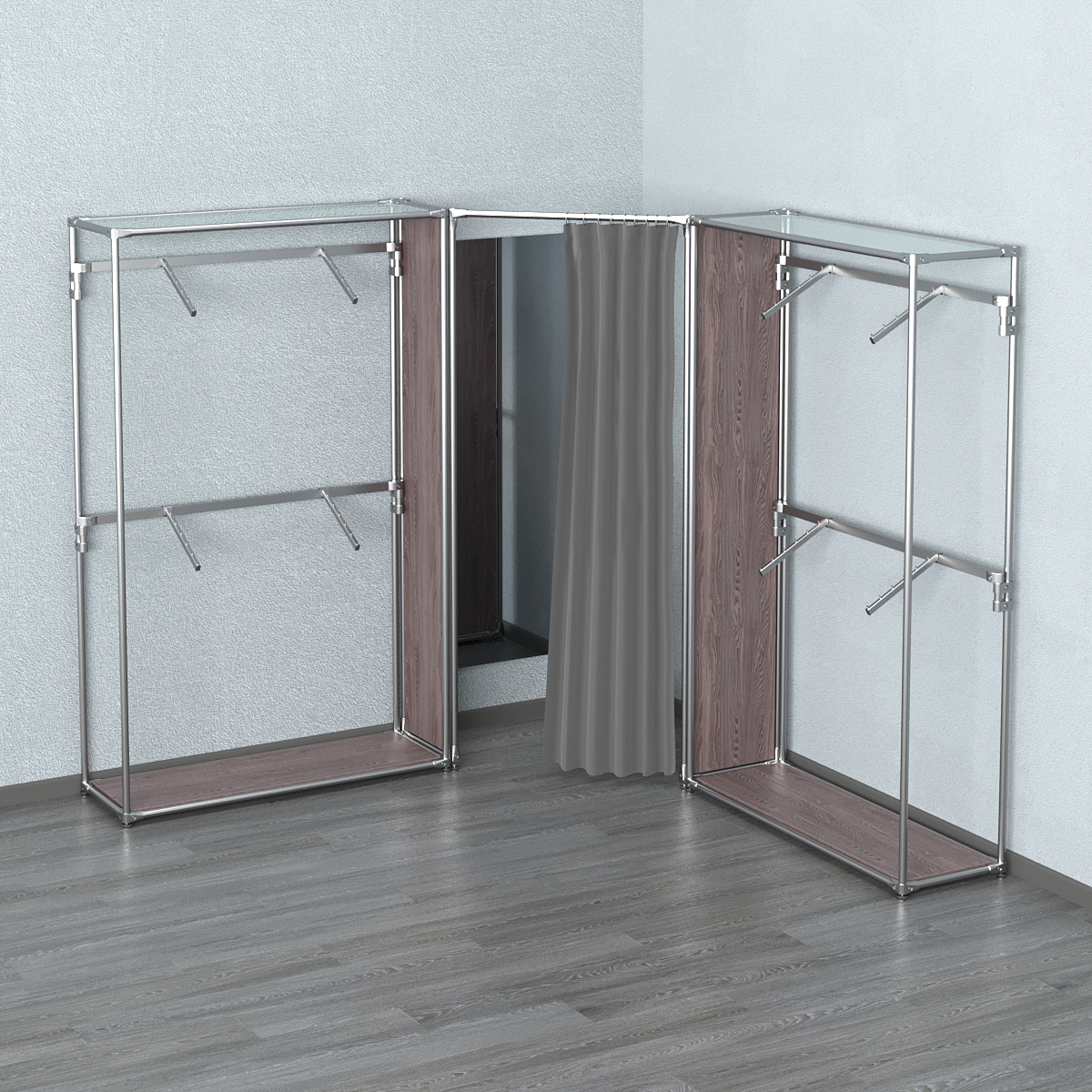 Примерочная с зеркалом из системы ХРОМ с поручнями №2-1 Ясень Анкор темный