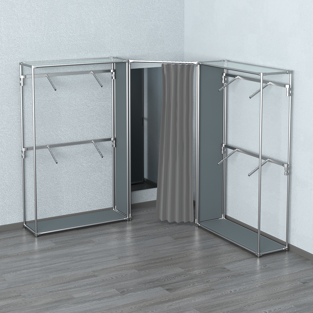 Примерочная с зеркалом из системы ХРОМ с поручнями №2-1 Темно-Серый