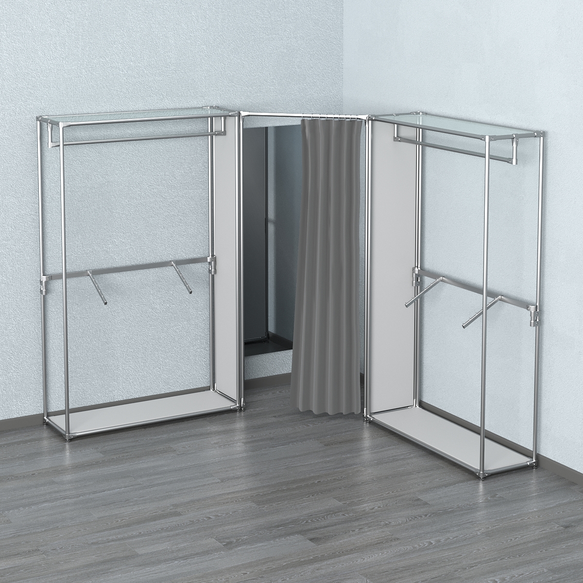 Примерочная с зеркалом из системы ХРОМ с поручнями №3-1 Серый