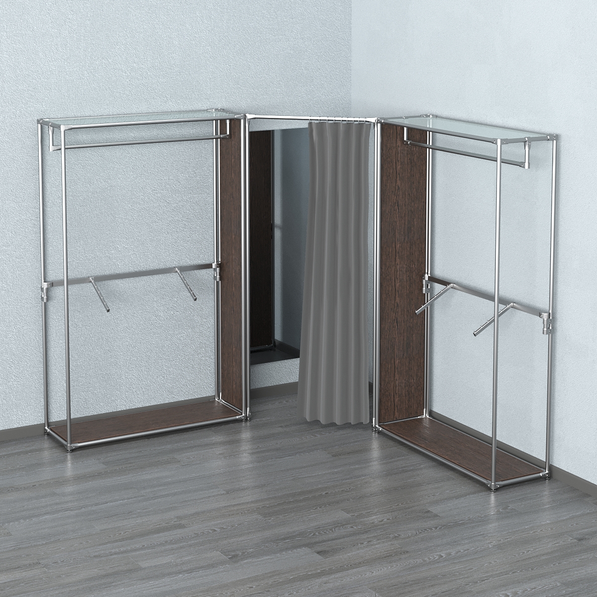 Примерочная с зеркалом из системы ХРОМ с поручнями №3-1 Дуб Венге