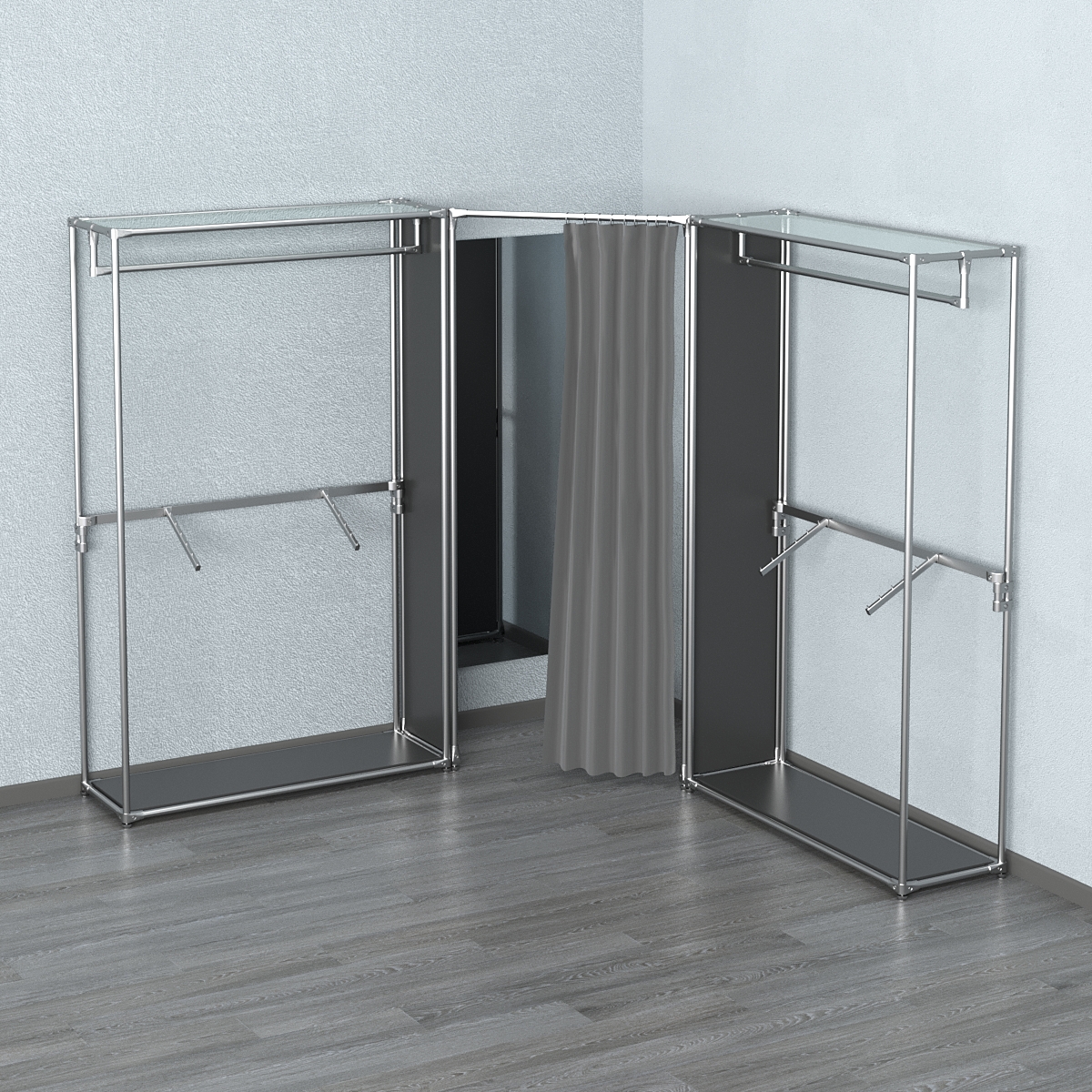 Примерочная с зеркалом из системы ХРОМ с поручнями №3-1 Черный