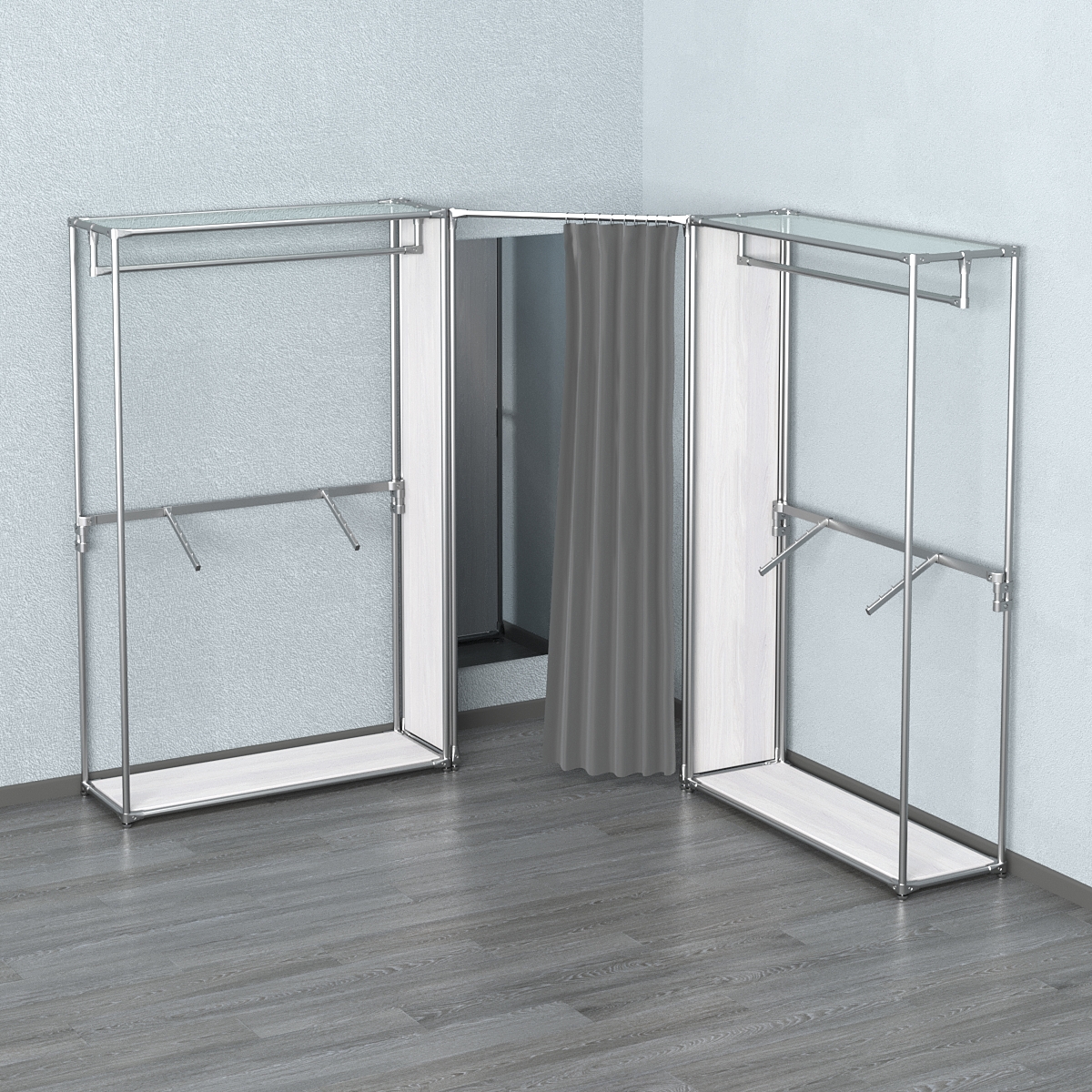 Примерочная с зеркалом из системы ХРОМ с поручнями №3-1 Ясень Анкор светлый