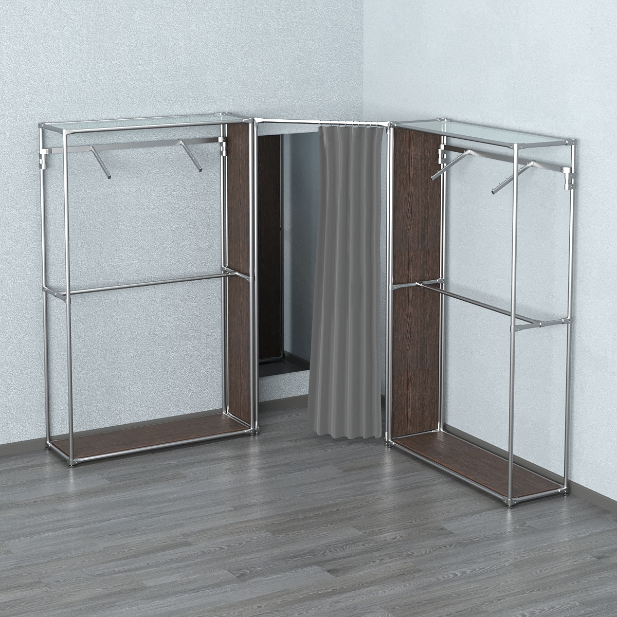 Примерочная с зеркалом из системы ХРОМ с поручнями №4-1 Дуб Венге