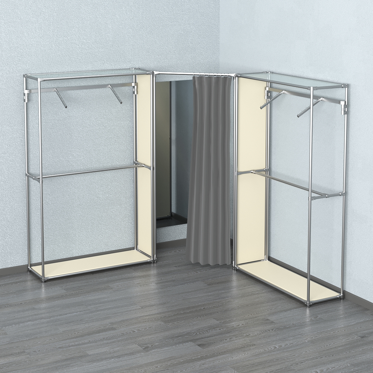 Примерочная с зеркалом из системы ХРОМ с поручнями №4-1 Крем Вайс