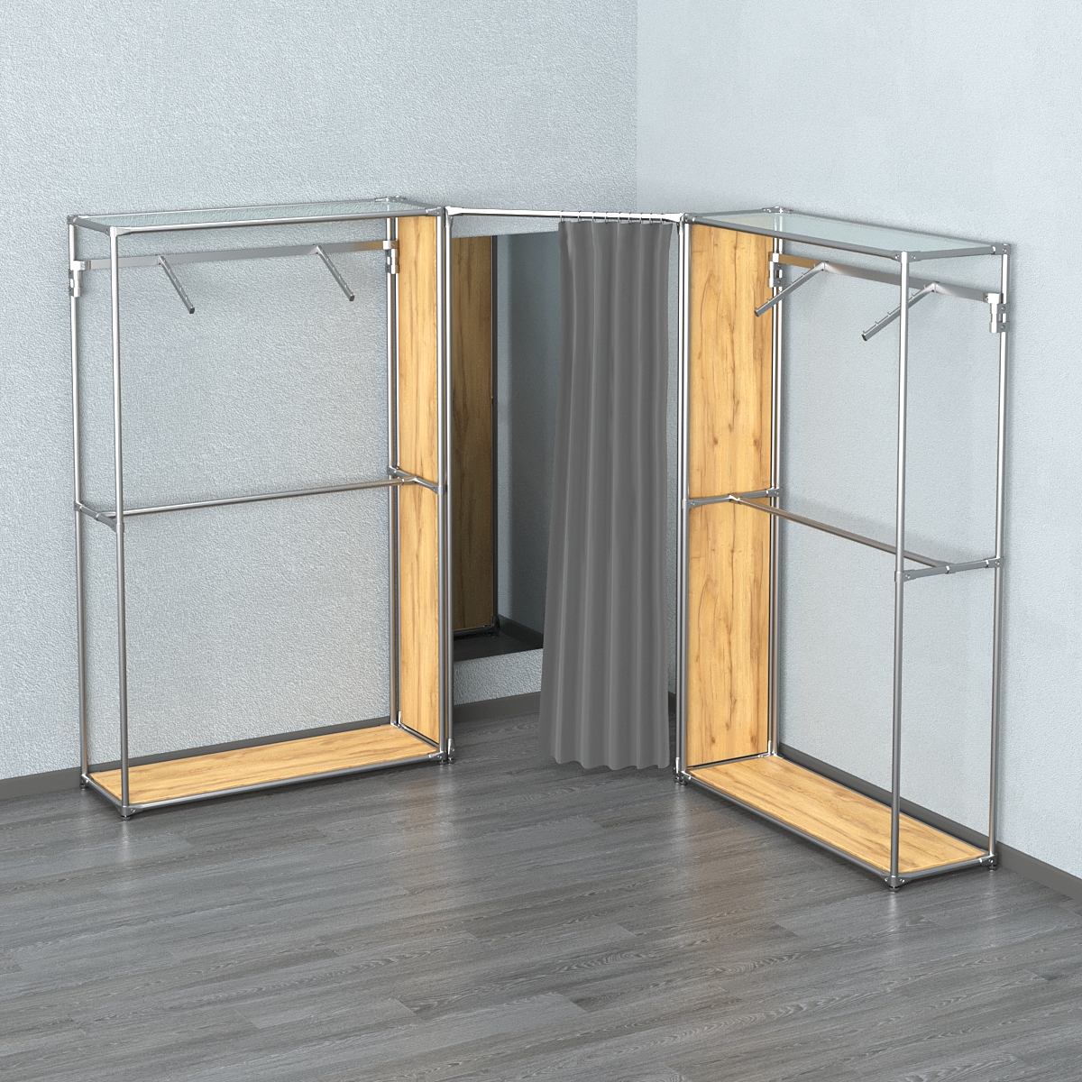 Примерочная с зеркалом из системы ХРОМ с поручнями №4-1 Дуб Золотистый