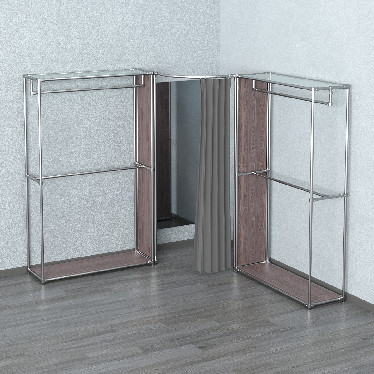 Примерочная (вход- дуга) с зеркалом из системы ХРОМ с поручнями №1-2 Ясень Анкор темный