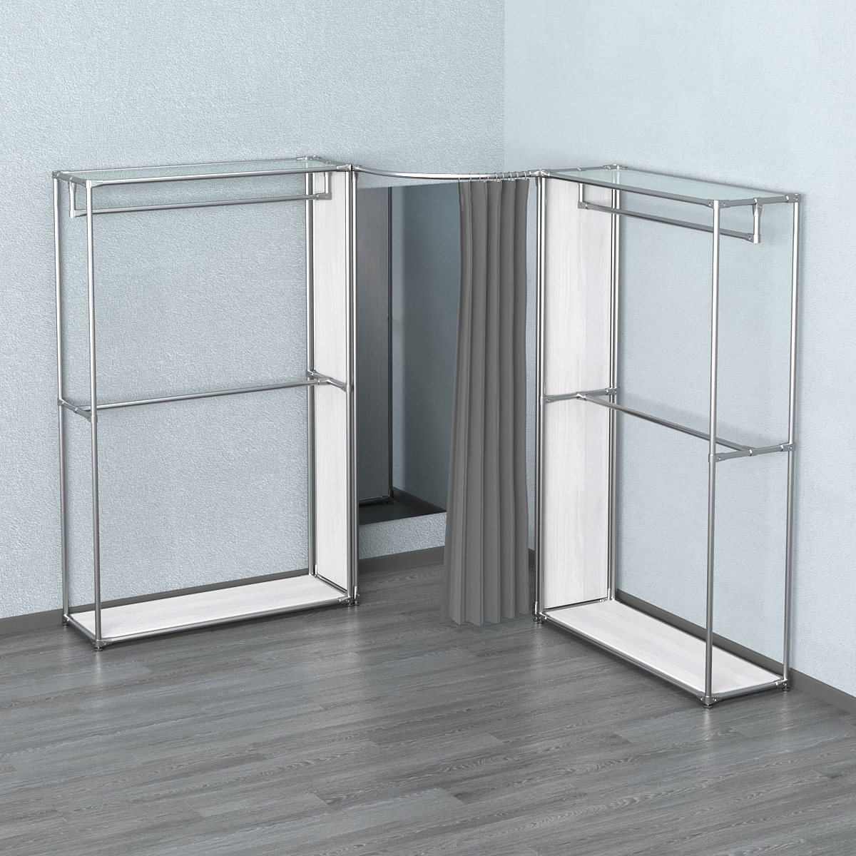 Примерочная (вход- дуга) с зеркалом из системы ХРОМ с поручнями №1-2 Ясень Анкор светлый